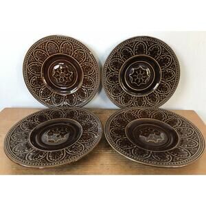 Set Lot 4 Vintage Coventry Stoneware Parthenon Brown Small Tea Saucers Plates 7"